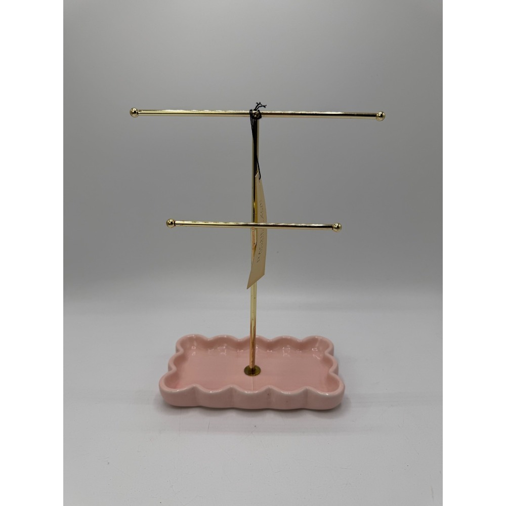 Rachel Zoe Jewelry Holder Stand Necklace Bracelet Ring Pink Tray Gold Tone AS IS